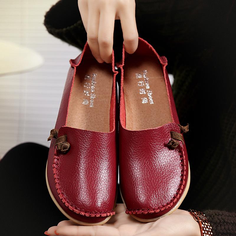 Plus Size Genuine Leather Low-Top Loafers for Women