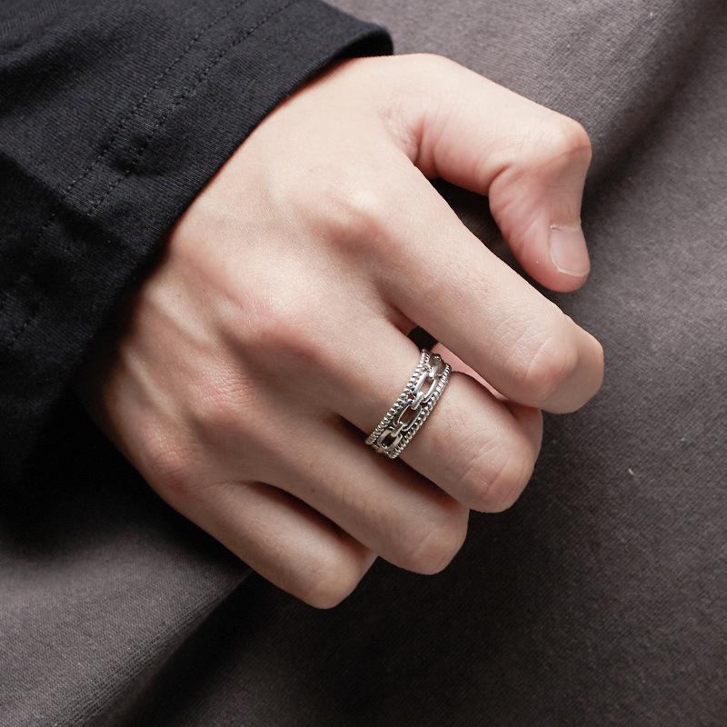 S925 Men's Retro Open Index Finger Silver Ring - Trendy, Simple, Hip Hop Style