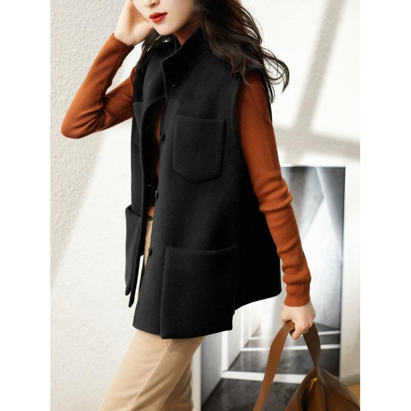 Jednokolorowa damska wełniana kamizelka - styl japoński i koreański