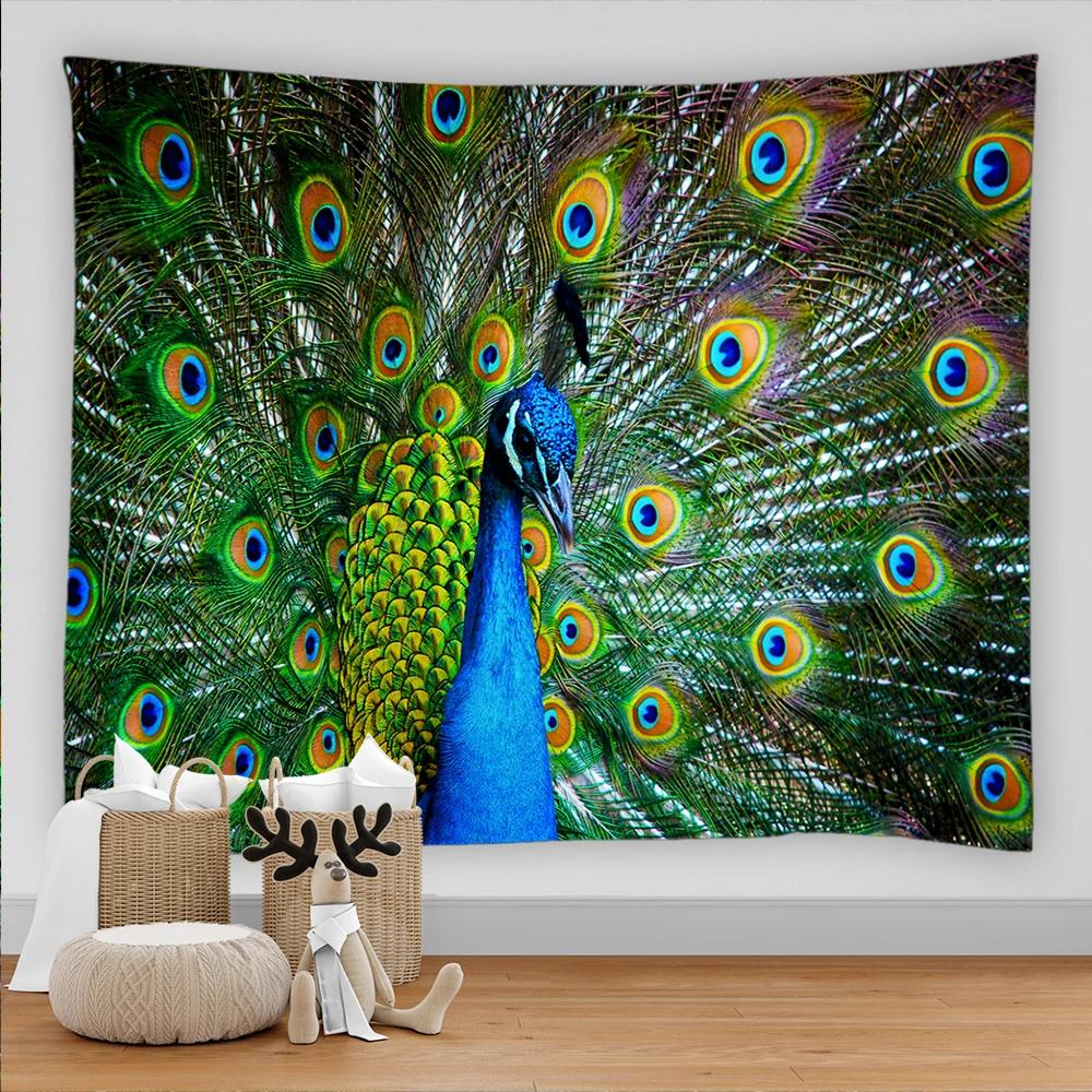 

Peacock Tapestry Vibrant Colors Feathers Birds Tapestry Bohemian Hippie Tapestry Wall Hanging for Bedroom Living Room Dorm Decor 74x94cm(29x37in)