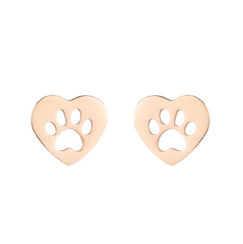 Japanese & Korean Cute Bear Paw Heart-Shaped Cartilage Earrings - Simple Stainless Steel Studs