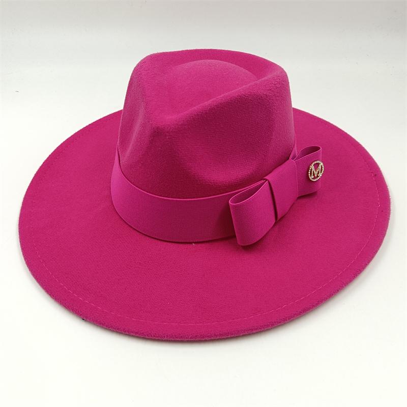 Strik Fedorahoed Nieuwe Meerblauw Hoed Nieuwe Effen Kleur Mode Lente Unisex Jazz Hoed Fedorahoed Gorras 55 -58cm pink