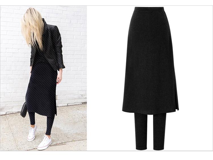 High Waist Korean Style Fleece-Lined Two-Piece Skirt Leggings - Autumn/Winter Slimming Plus Size Midi with Slit