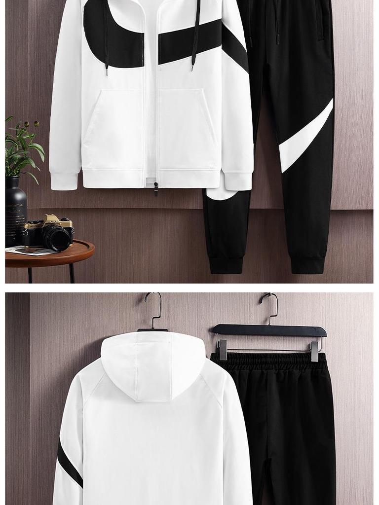 Pánský sportovní set kardigan s kapucí 2024: Dvoudílná ležérní tepláková souprava na běhání, jaro a podzim