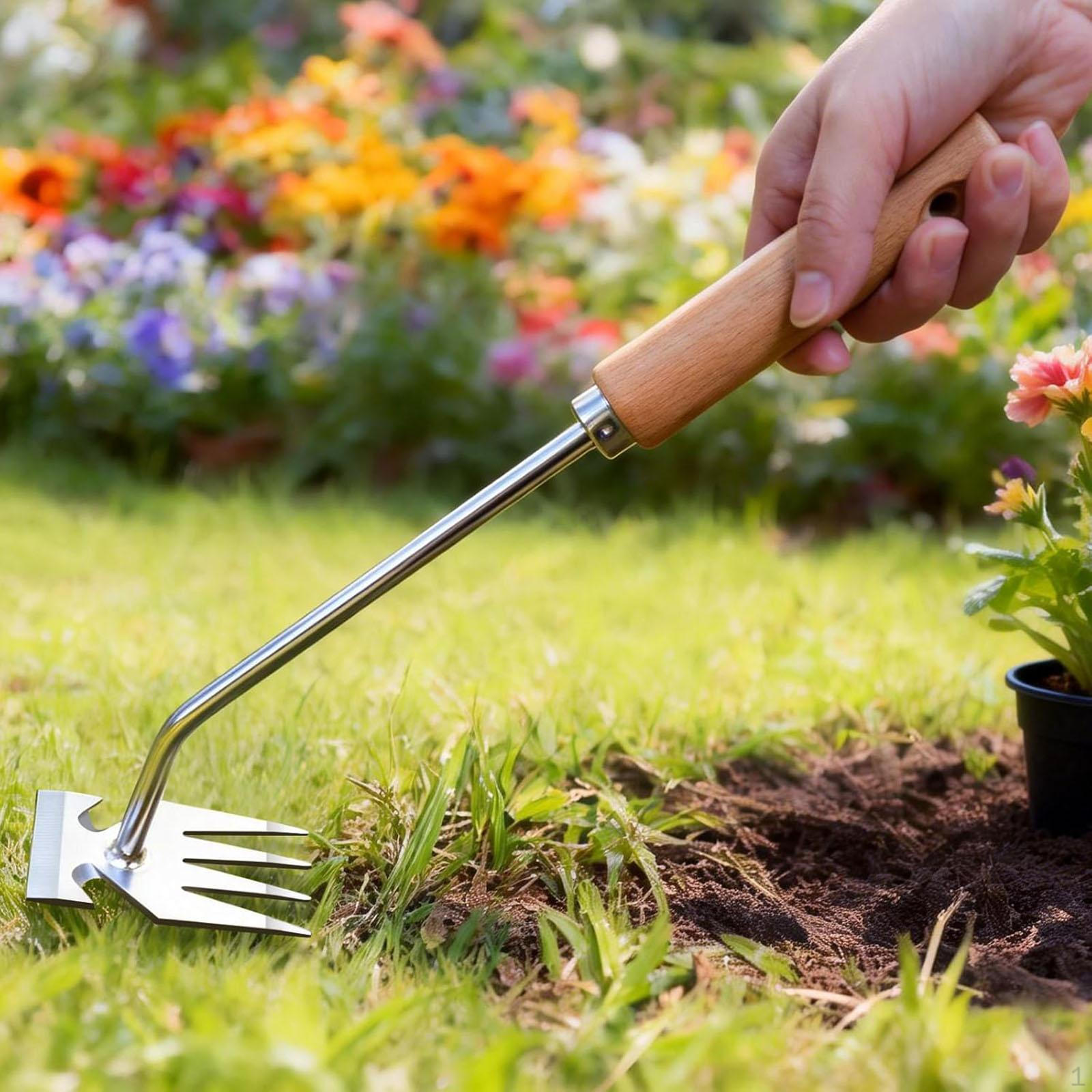 

Hoe and Cultivator,Hand Tiller Weed Remover Rustproof Multifunction Garden Tool Rake for