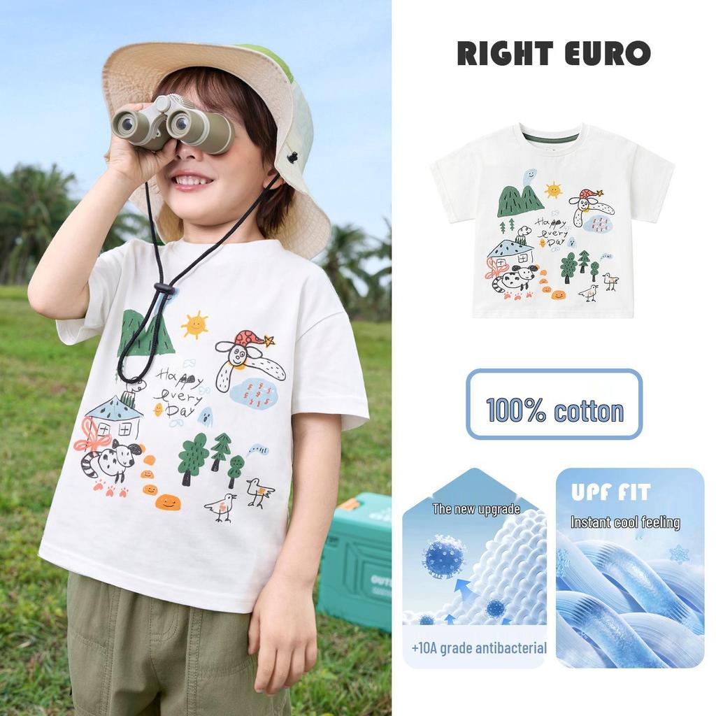European Boys' Cool-Touch Cotton Short-Sleeve T-Shirt, Summer 2026 Collection for Toddler and Kids