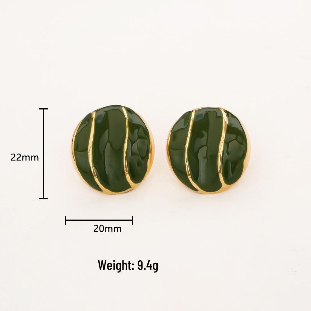 Elegant Enamel Drip Oil Stud Earrings: S925 Silver Needle, Gold-Plated Copper, Autumn/Winter Color Block Design for Women