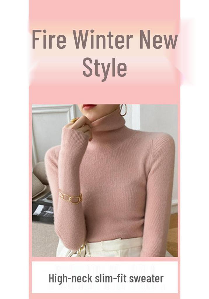 Women's Slim-Fit Knit Sweater Dress - Mid-Length, Over-the-Knee, Half-High Neck, Long Sleeves, Warm Inner Wear, New Style.