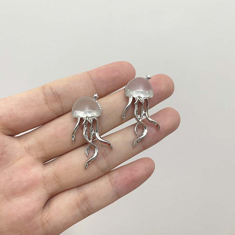 Gothic Silver Color Jellyfish Pendant Necklace for Women Y2K Aesthetic Tassel Link Chain Choker Necklace Party Fashion Jewelry