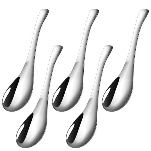 Liroyal Spoons, Renge (Spoon), Dinner Spoon (Set of 5), Teaspoon, Suitable for Curry, Ramen, Soup, etc., Made of Durable and Lightweight Stainless Ste