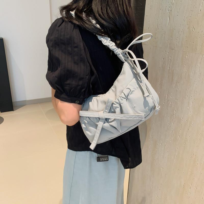 IELGY Korean Version Casual Daily All-Match Nylon Cloth Bag Simple Fashionable Pleated Cross-Body Shoulder Bag
