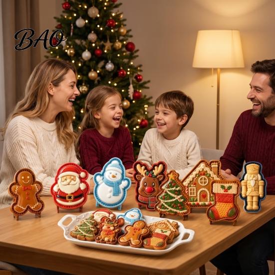 Kitchen Baking Supplies Christmas Cookie Cutter, Push Type Integrated Mold, Plastic Biscuit Cutters Clay Decorating Tool for Holiday Santa Claus Press