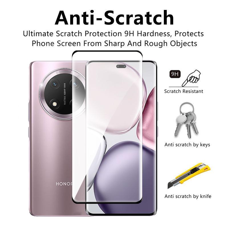 4in1 2+2 3D Curved Tempered Glass Screen Protector For Honor X9C Clear HD Glass Protective Film + 2pcs Soft Camera Lens Film