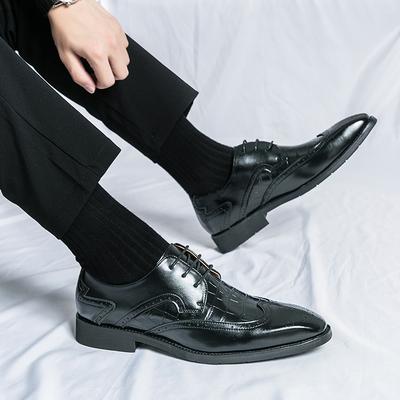 Fashion Men Brogue Derby Shoes Split Leather Casual Dress Loafers Lace-Up Classic Black Footwear Big Size 38-46