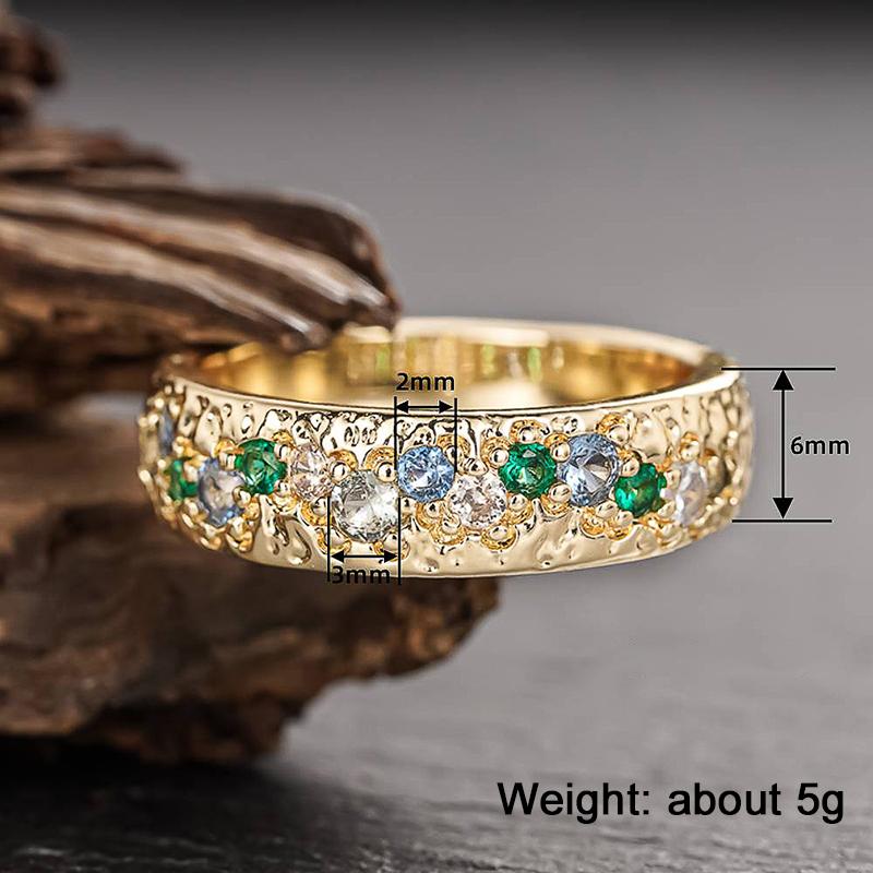 Huitan Luxury Women Gold Color Ring Inlaid Brilliant Multiple Colors CZ Trendy Wedding Accessories for Lady Elegant Chic Jewelry