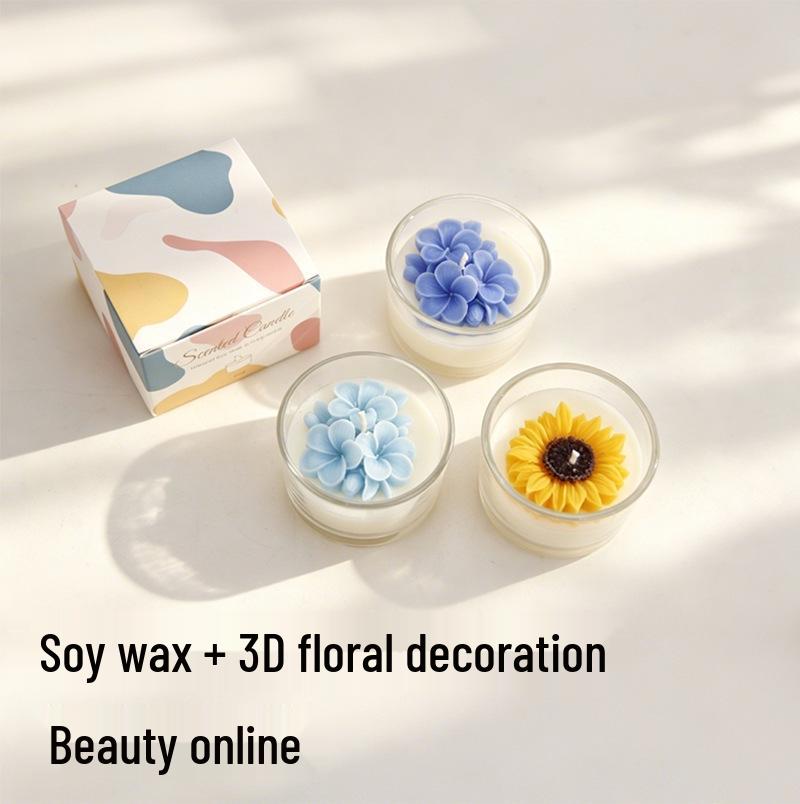 Handmade Flower-Shaped Aromatherapy Candle Set: Floral Scented Gift for Home and Bedroom Decor