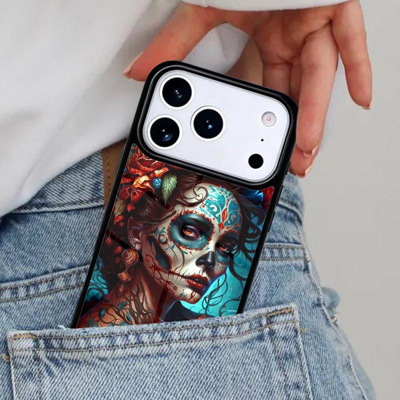 Catrina Beautiful Rose Girl Skull Phone Case for iPhone 16e 15 14 13 12 17 Pro Max Plus Air 17pro Cover Coque
