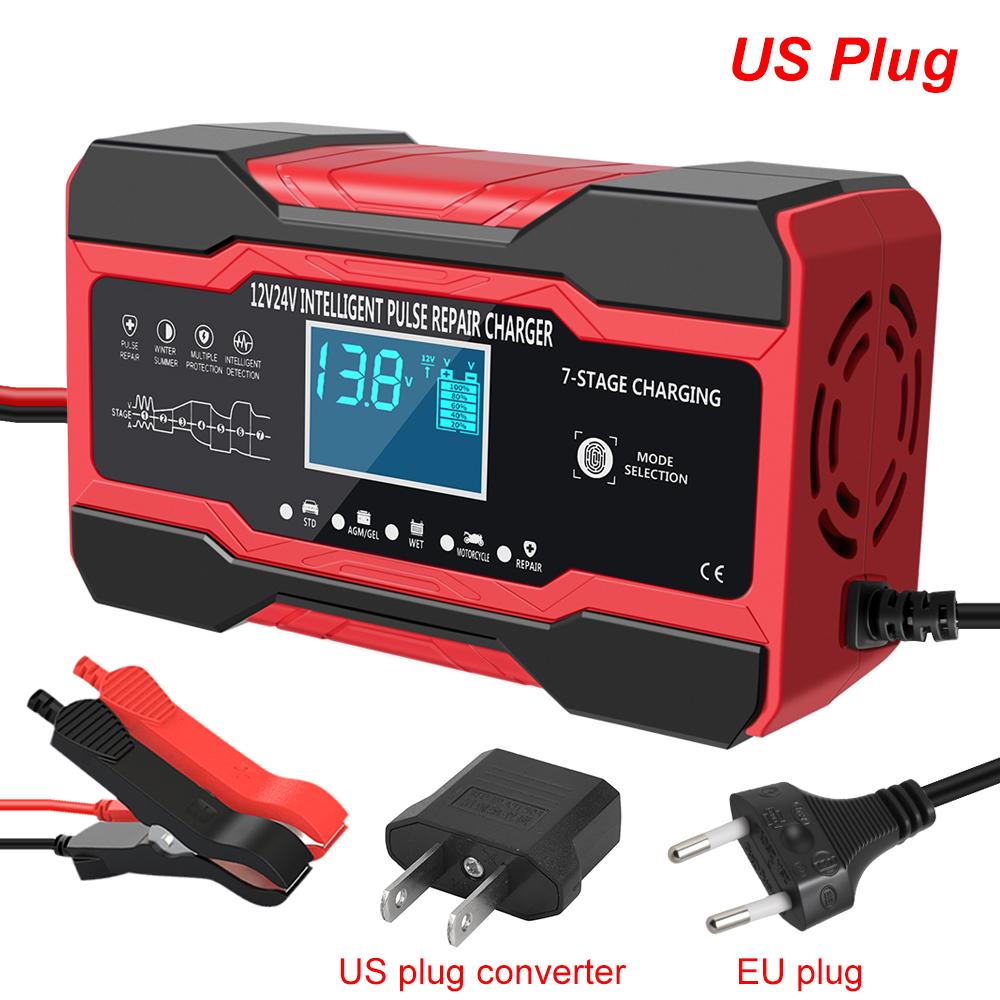 24V/12V Car Battery Chargers 180W Fast Charging Full Automatic Storage Battery Maintance Intelligent Pulse Repair Digital Device