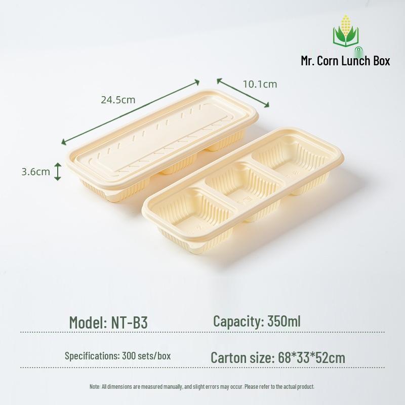 Disposable 3-Compartment Corn Starch Lunch Box