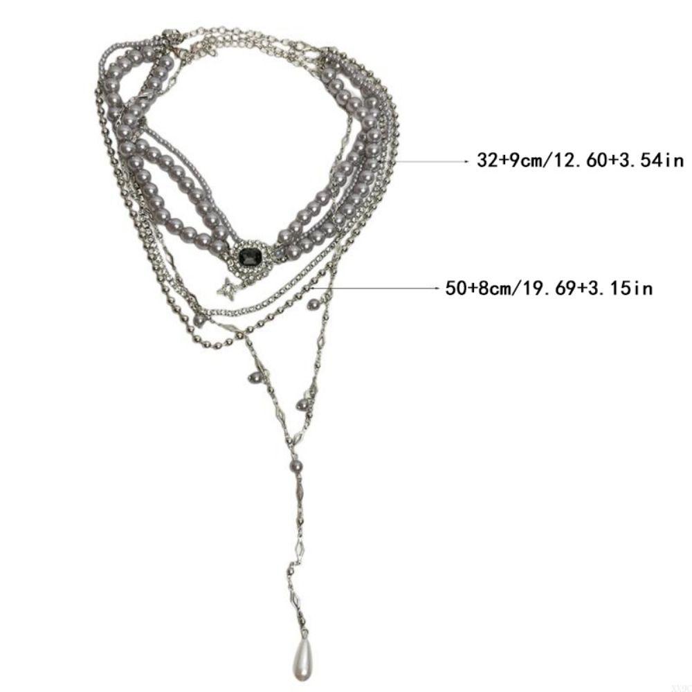 Stars Pendant Multi-Layer Pearls Necklace Multilayer Stacked Cross Sweater Chain  Daily Wear