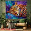 1Pcs Colorful Oil Painting Leopard Tapestry, Sleeping Leopard Wall Hanging, Aesthetic Room Decor Suitable Offices Bars Party