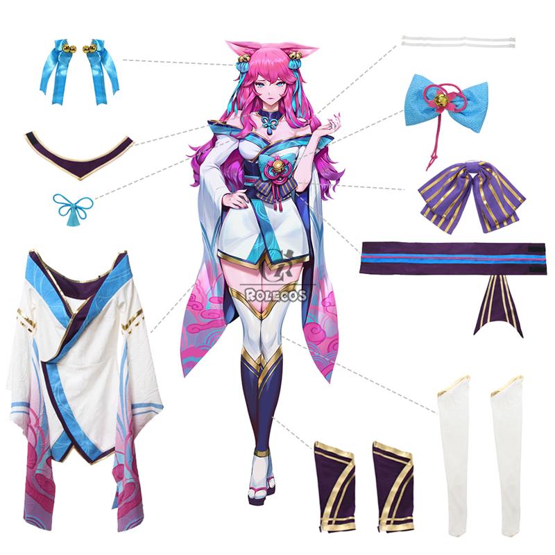 Lol Spirit Blossom Ahri Cosplay Costume Ahri Cosplay Wig Game Lol Ahri Costume Women Kimono Full Set Chinese Dress