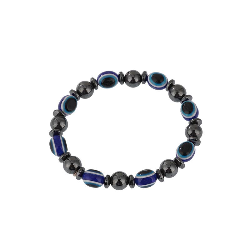 2023 European-American Black Gallstone Natural Stone Magnetic Couple Bracelet with Resin Blue Eye Beads.