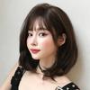 7jhh Wigs Short Straight Chocolate Bob Wig For Women Daily High Density Synthetic Layered Brown Hair Wigs With Neat Bangs