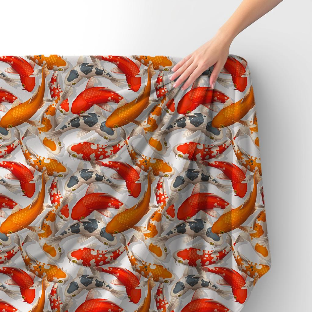 Royal Samt Stoff Polyester Zum Nähen - Motiv Koi-Karpfen 3