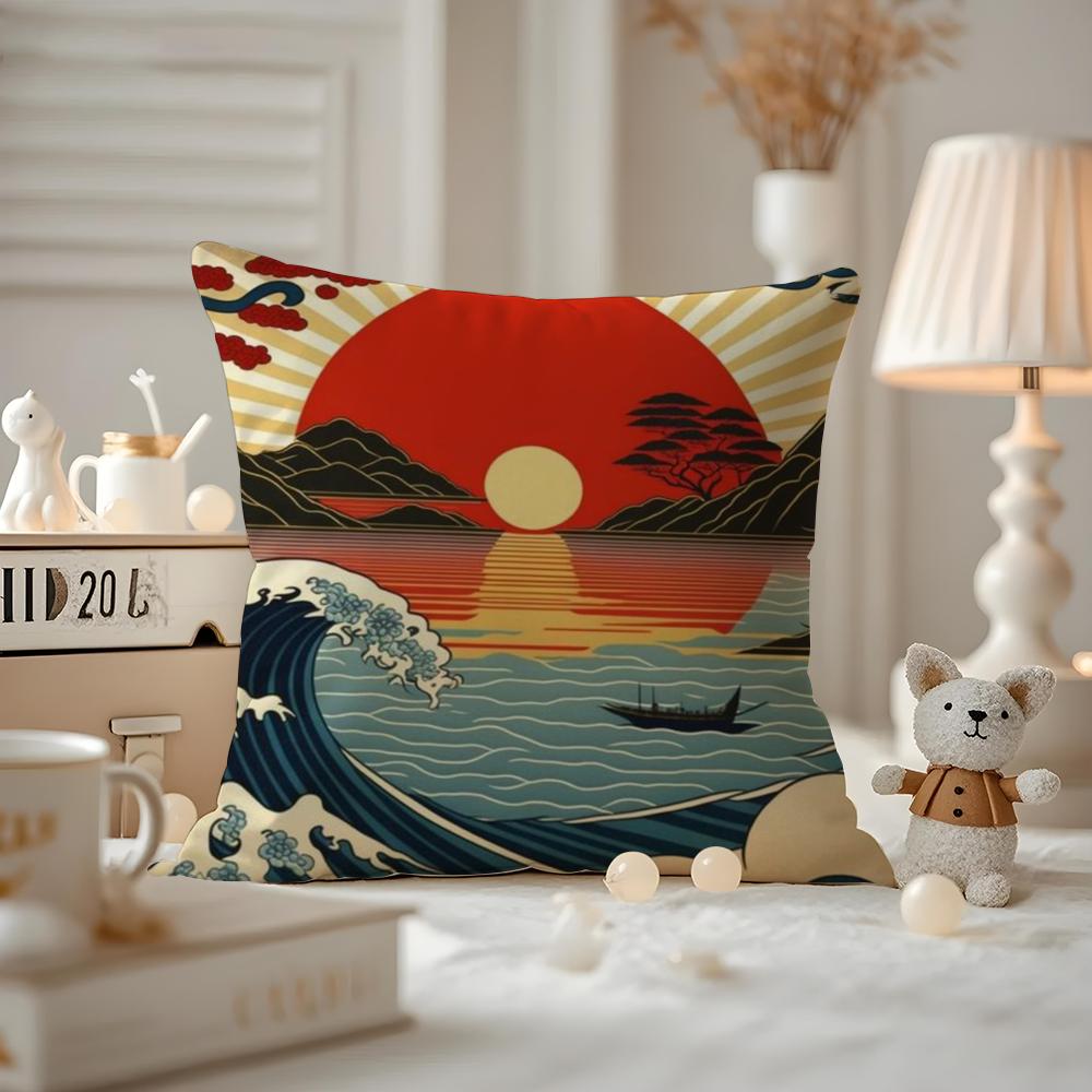 ART Японские волны Наволочка от пылевых клещей Наволочка на подушку Невидимая молния Шелковистый короткий плюш Чехол на подушку для дивана 30X30cm