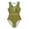 Womens One-Piece Swimsuit With Mesh Panel Solid Color Padded Bust Slimming Fit Swimming Beach Vacation