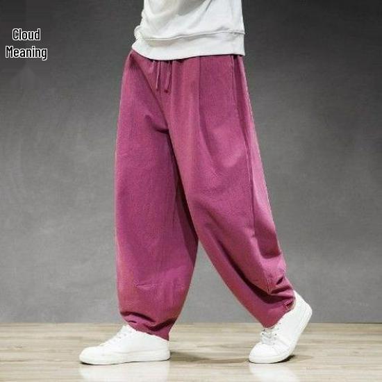 Men's Plus Size Cotton-Linen Wide-Leg Harem Pants for Spring and Summer