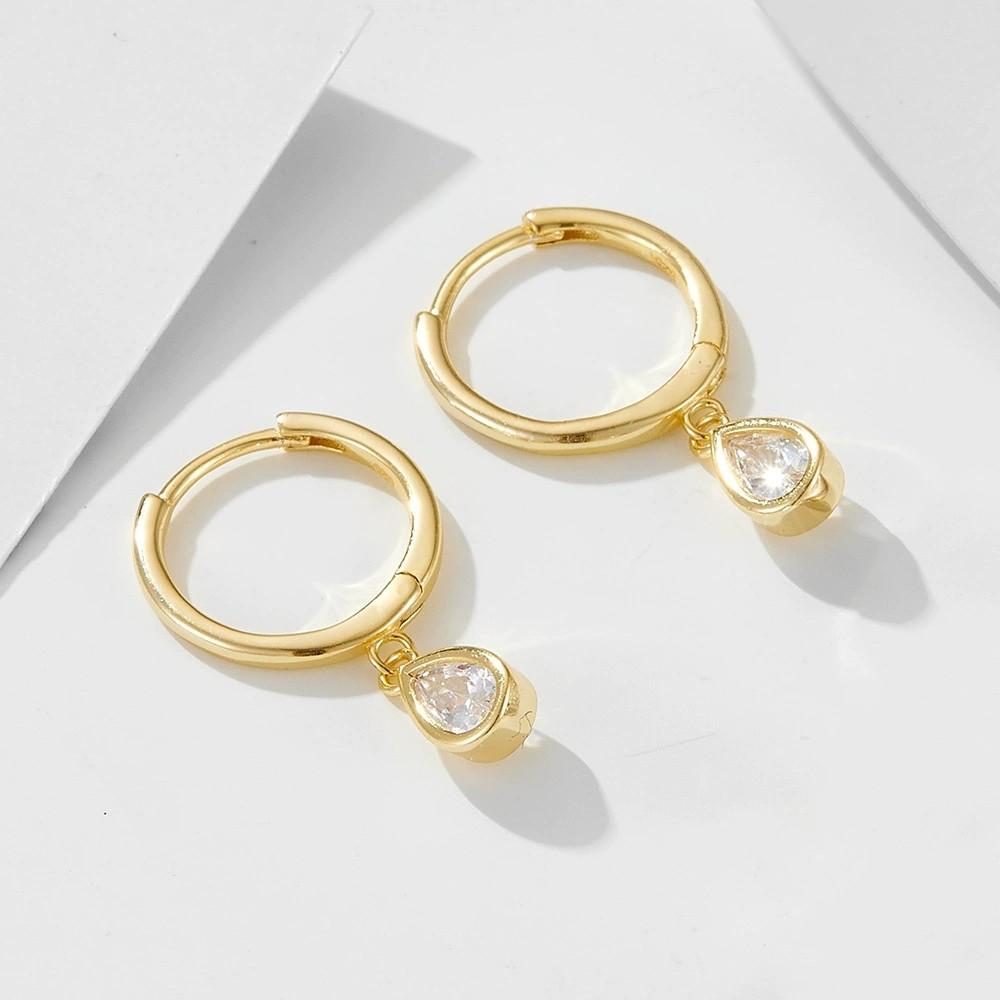 INS Fashion Jewelry 925 Sterling Silver Minimalist Earring Water Drop Diamond Earrings Gold Plated Hoop Earrings Women