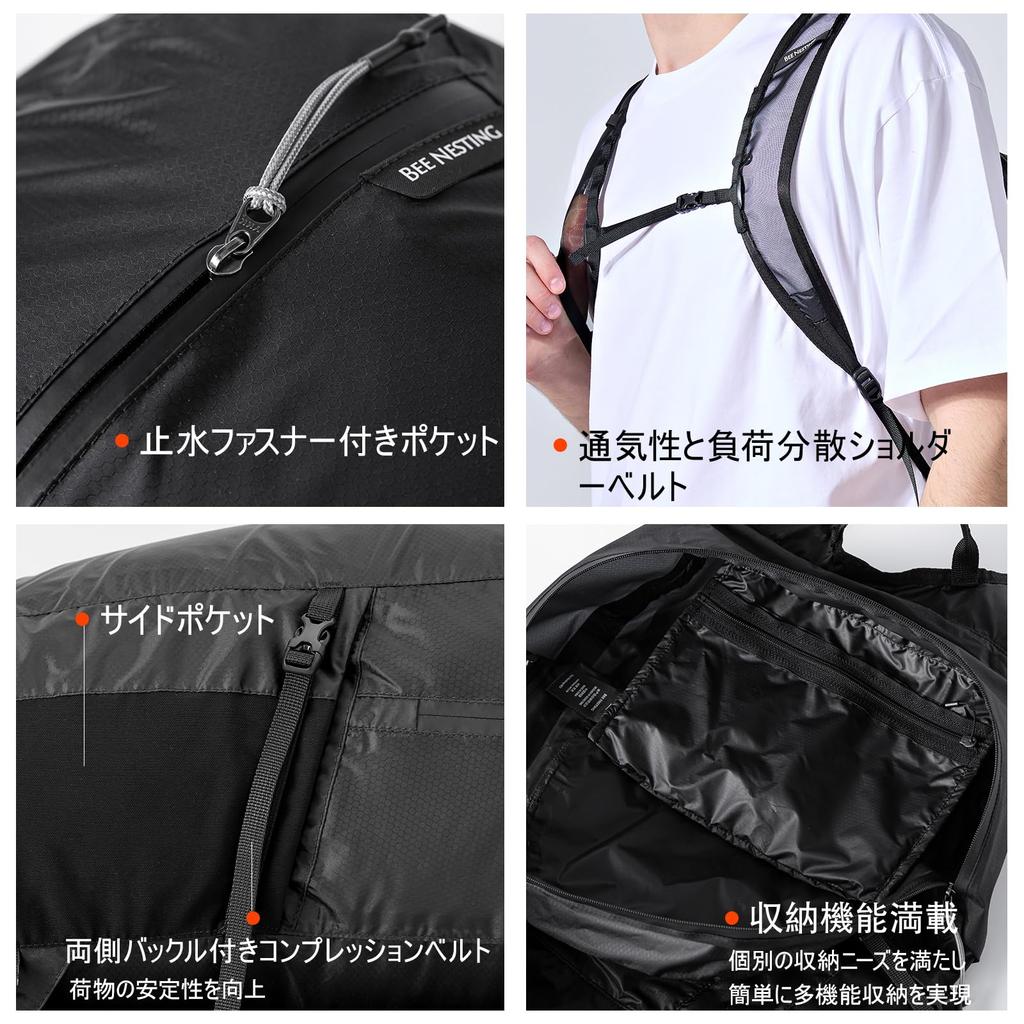 Bee Nesting Foldable with YKK Waterproof Perfect for Outdoor Activities Like Commuting To and More Backpack, Lightweight, Waterproof, Zipper, Compact,