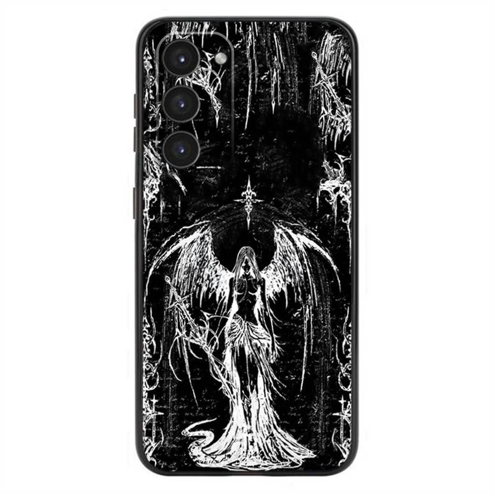 Gothic Cyber Sigil Cross Eyes Skull Phone Case For Samsung Galaxy A32,21s,22,31,52,53,72,73,Note20,8,9,10 Silicone Black Cover