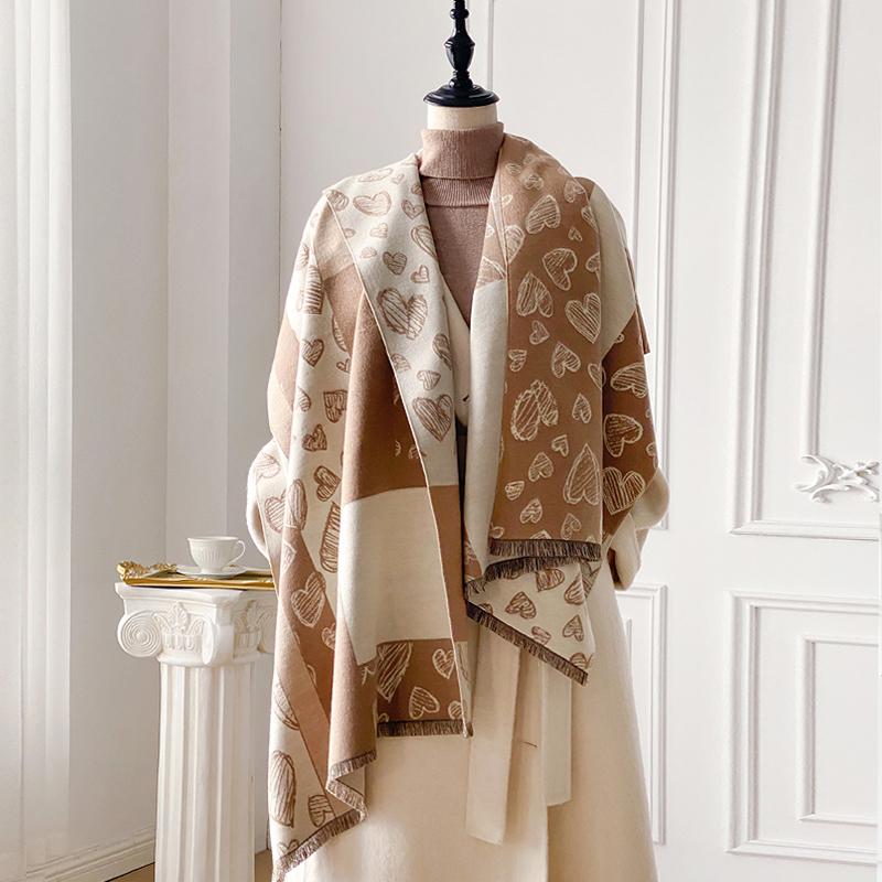 Luxury Women Two-Sided Print Scarf Soft Warm Pashmina Love Shawl Winter Outdoor Coldproof Windproof Blanket Scarf