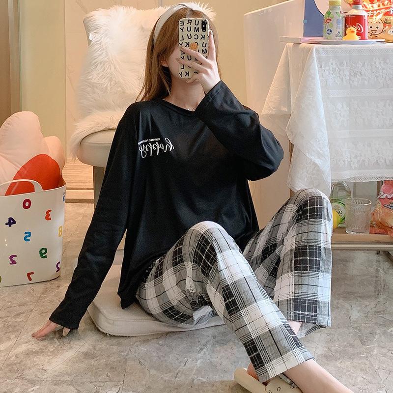 Pijamas femininos de primavera e outono, roupa para casa, meninas, estudantes, pijamas, mangas compridas e calças, roupa simples para casa