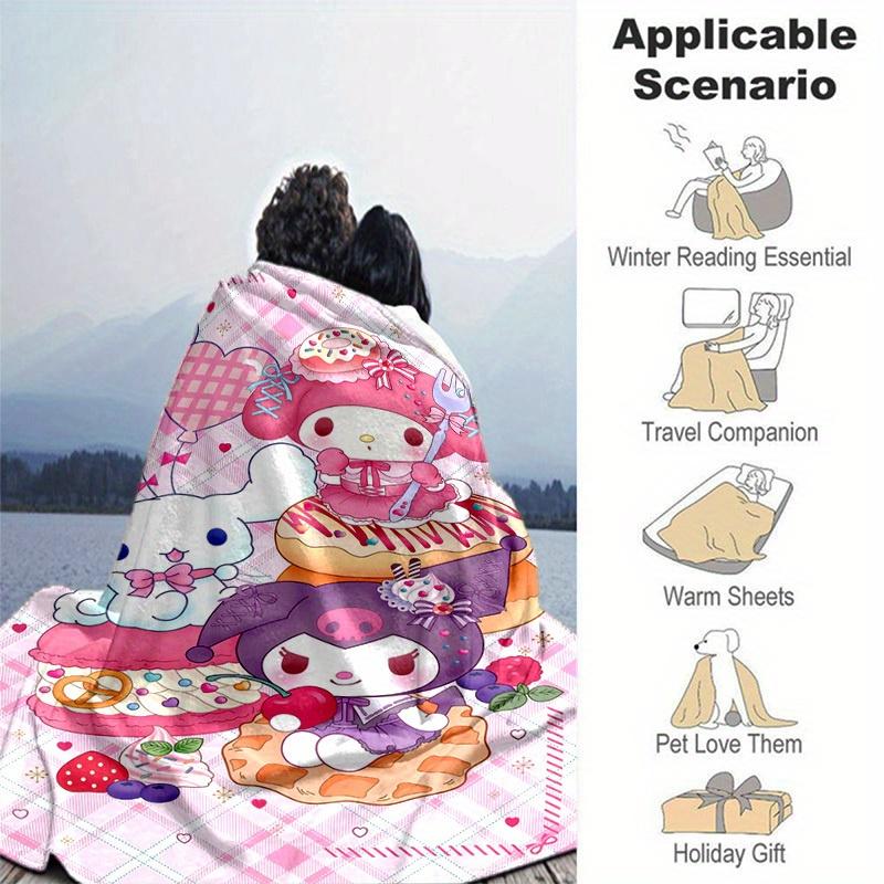 1pc. Cute Kawaii My Melody Kuromi Waffle Plushie Blanket - Perfect for Home, Office, Outdoor Use, Gift Idea, Suitable for Al