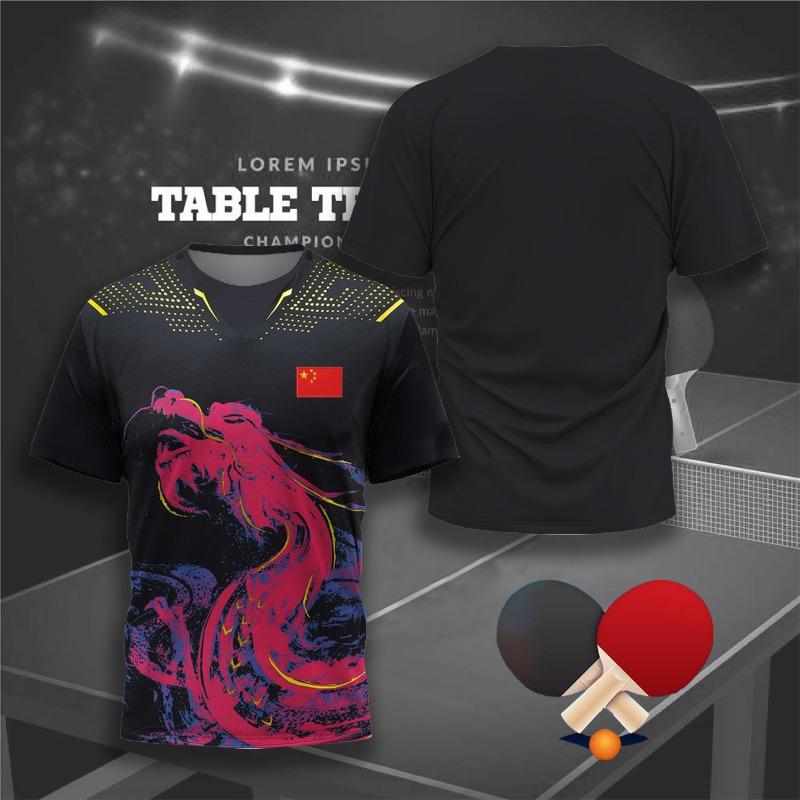 Fashion 3D Table Tennis Jersey Graphic T Shirt for Men Clothing Casual Sports Gym Fitness