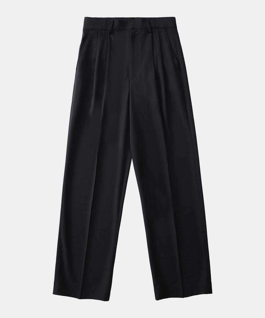 Modipaideu Double-Pleat Set-Up Wool Slacks (Black)