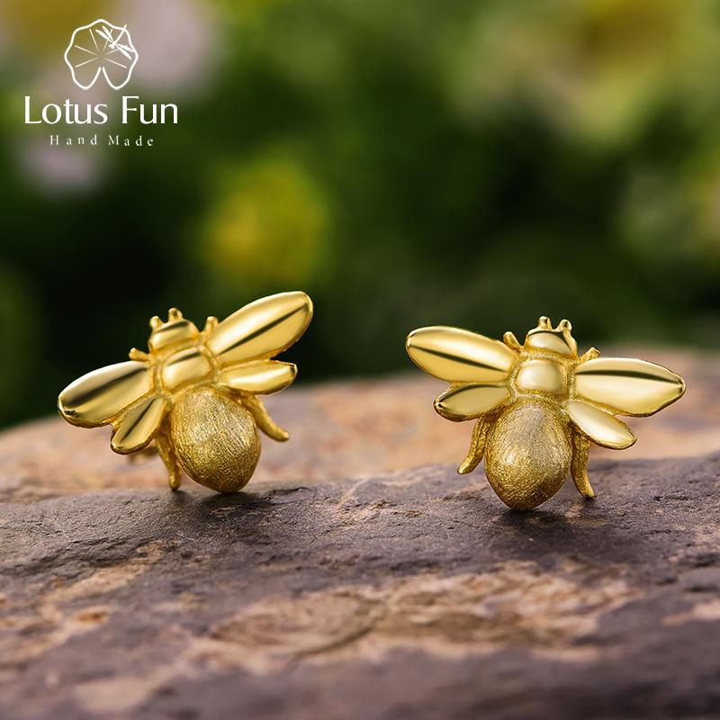 

Серьги-гвоздики Lotus Fun Cute Honeybee из настоящего стерлингового серебра 925 пробы для женщин Brincos