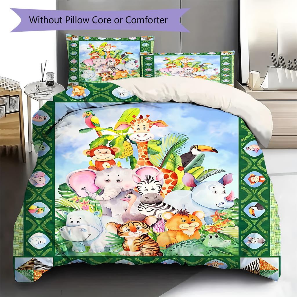 Cartoon Animals Pattern Bedding Quilt Set Quilt Cover Pillowcase Home Decoration Gift (1 * duvet cover + 2 * pillowcase, without core)