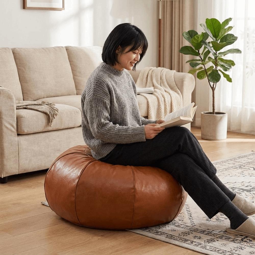 Round Pumpkin Pouf Cover Large Capacity Seat Cushion Cover Accent Stool Footstool Cover  Lounge