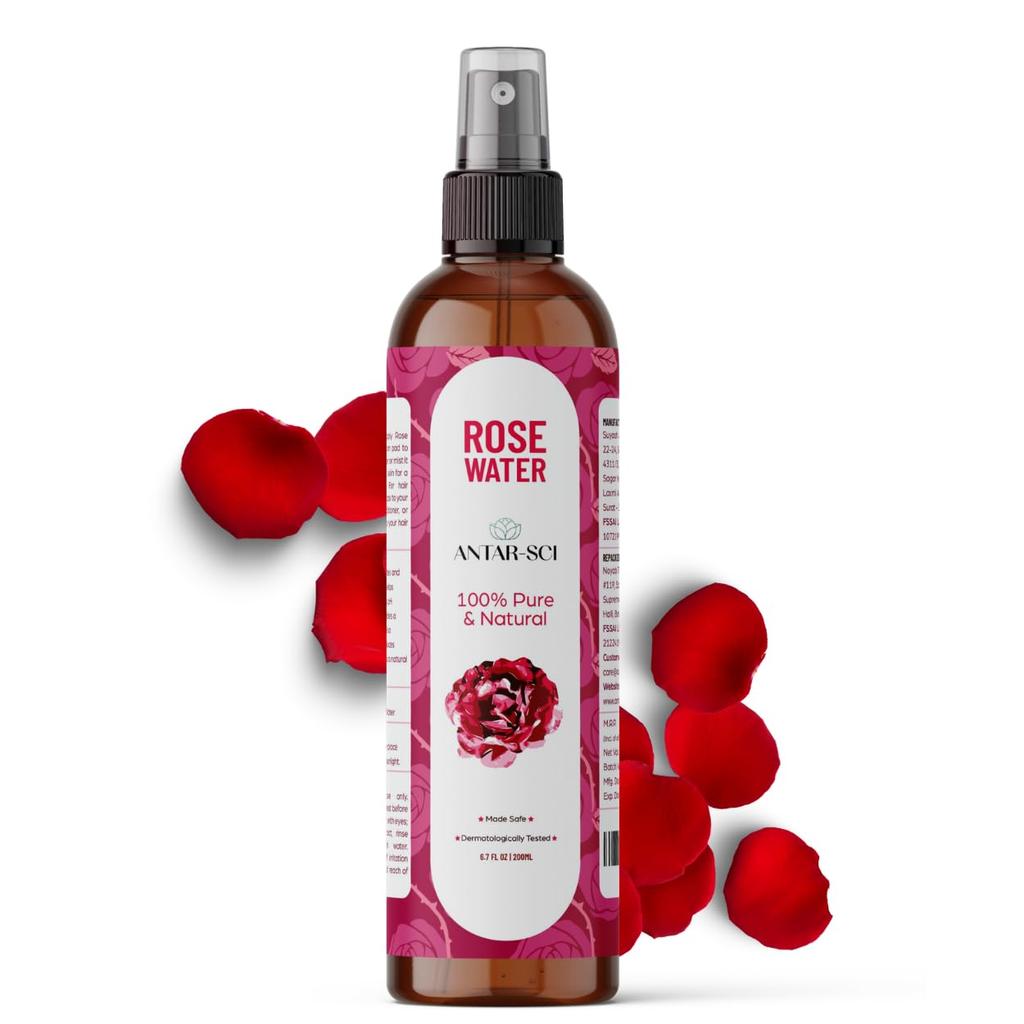Antar-Sci 100% Pure Steam-Distilled Rose Water Toner (Gulab Jal) | Alcohol-Free Toner for Hydration, Radiance & Pore Tightening | Vegan, Clean Beau