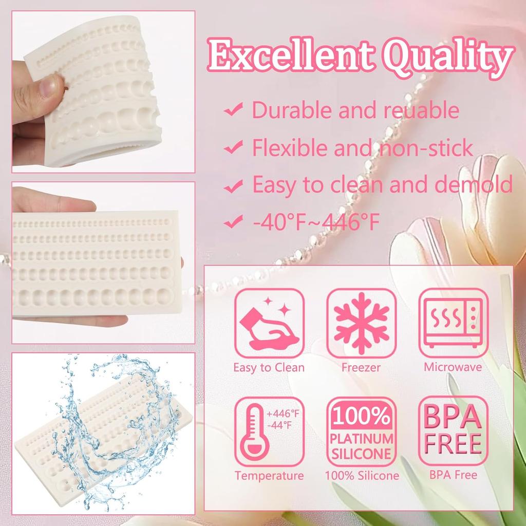 IKOJING1 Pcs Hemisphere Pearl Chain Cake Border Decoration Fondant Mold, Chocolate Pearl Silicone Molds, Suitable for Cupcake Toppers Gum Biscuit