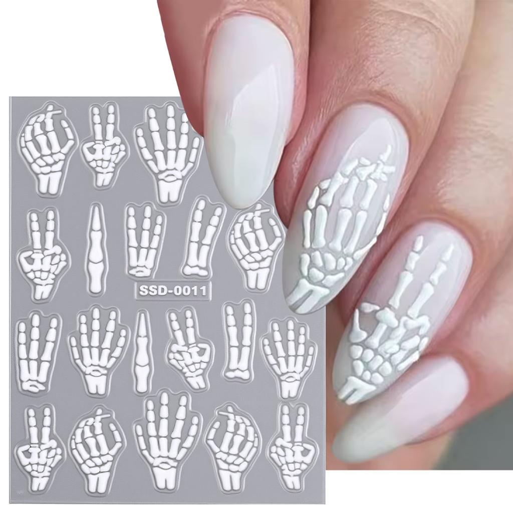 5D Relief Skelett Hand Halloween Nagelkunst Aufkleber Selbstklebende Slider Abziehbilder DIY Nagelspitzen Dekoration Maniküre Zubehör