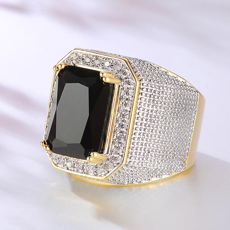 Huitan Gorgeous Blue/Black Cubic Zirconia Wide Ring for Women Wedding Engagement Luxury Accessories Party Modern Fashion Jewelry