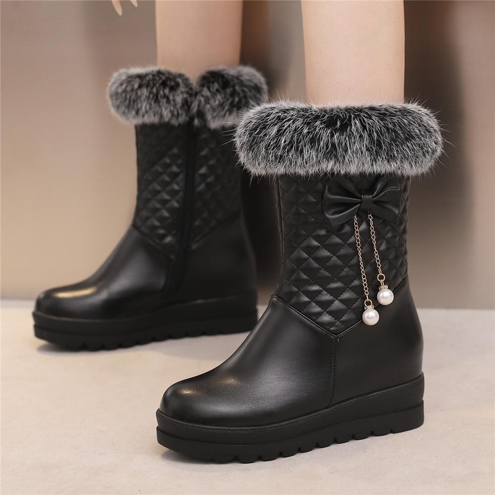 Fashion Fashion Women Snow Boots 2025 New Faux Fur Winter Boots Height Lncreasing Platform Thick Plush Warm Zip Winter Shoes White Pink