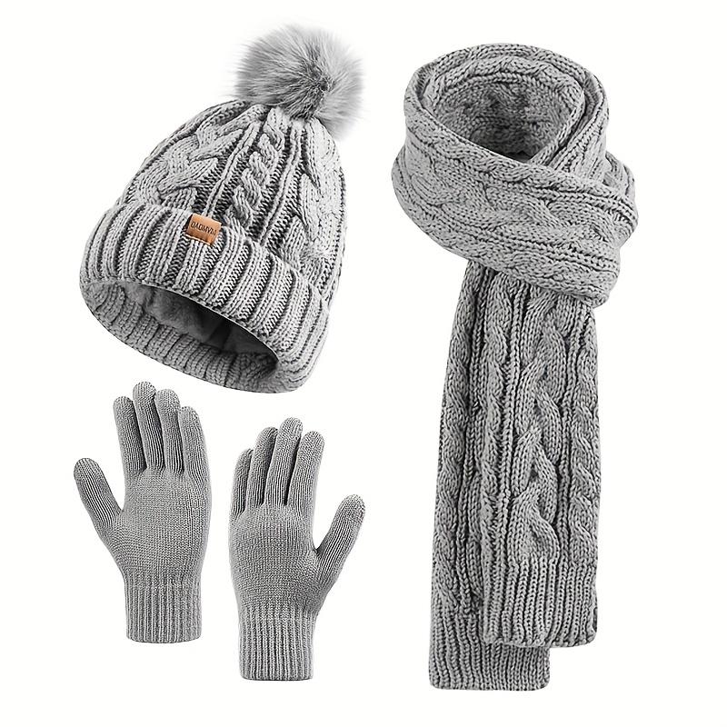 2025 Winter Beanie Hat Scarf Gloves Set for Women, Pom Pom Fleece Lined Hat Long Scarf Neck Warmer Touchscreen Gloves for Cold Weather