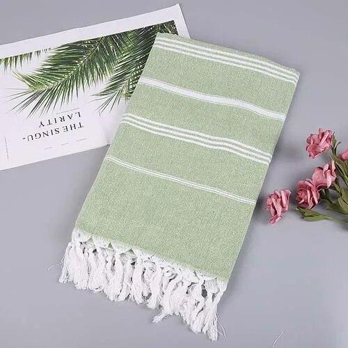 Striped Cotton Sports Bath Towel with Tassels, Travel To Gym, Camping, Sauna, Beach, Swimming Pool Blanket, Absorbent Beach Towel